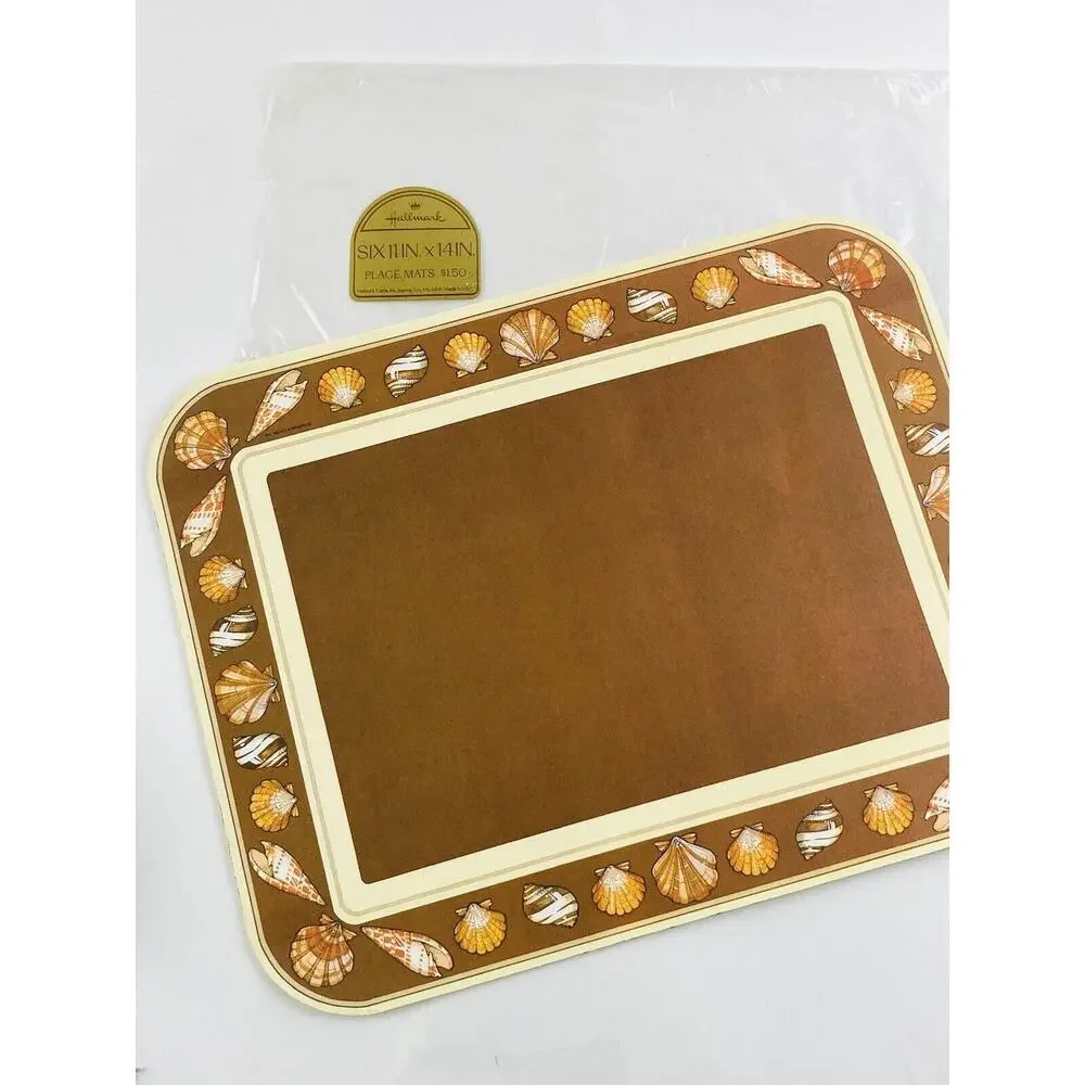 Vintage Hallmark 6 Paper Placemats Seashells Retro Beach Brown 11” X 14” Unused